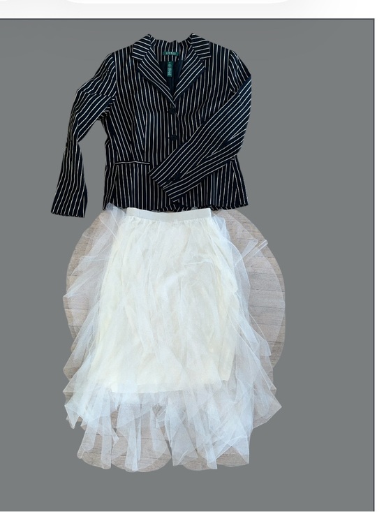Lauren Ralph Lauren Dresses & Skirts - Lauren Ralph Lauren Black and White Pinstripe Blazer with Ivory Tulle Skirt